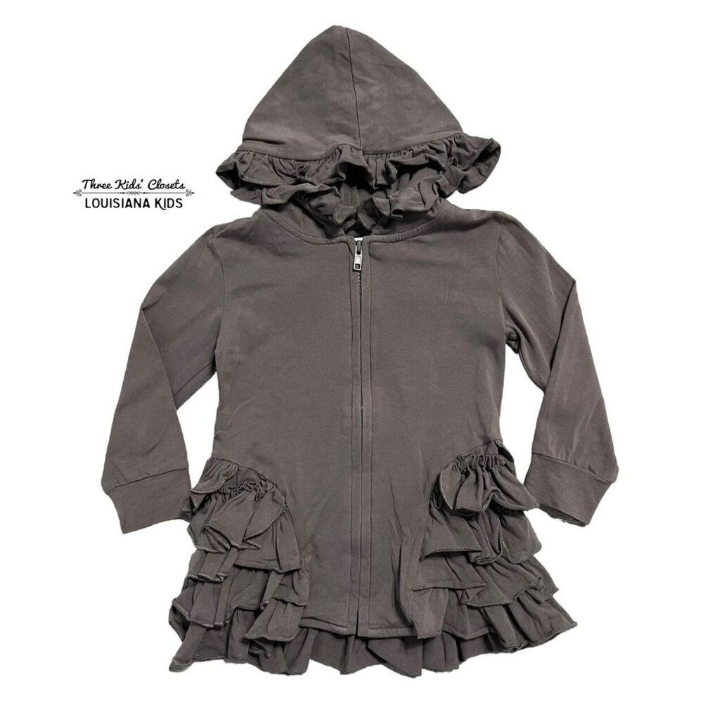 Pearls and Piggytails Sz 2 Grey Ruffle Hoodie Jacket